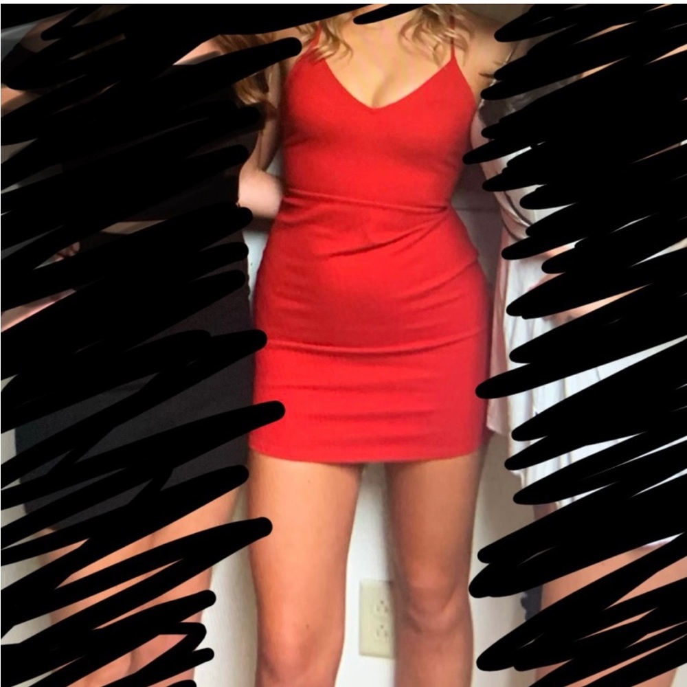 Tobi | Red Bodycon Lace Up Dress Small